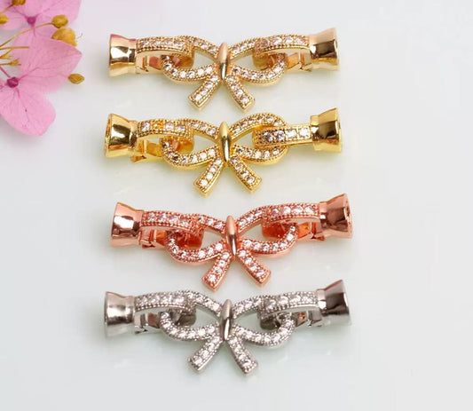 14K gold-plated zirconia butterfly-shaped pearl clasp DIY jewelry accessory.