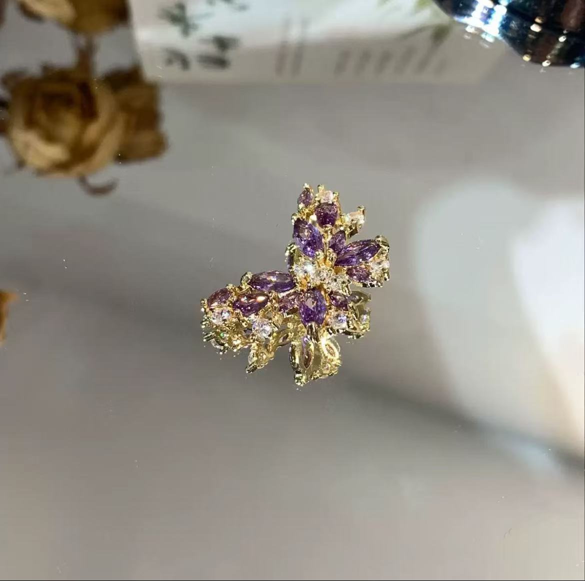 GA 14K gold-plated, micro-pave zirconia, butterfly-shaped back-hole spacer beads for DIY jewelry making.