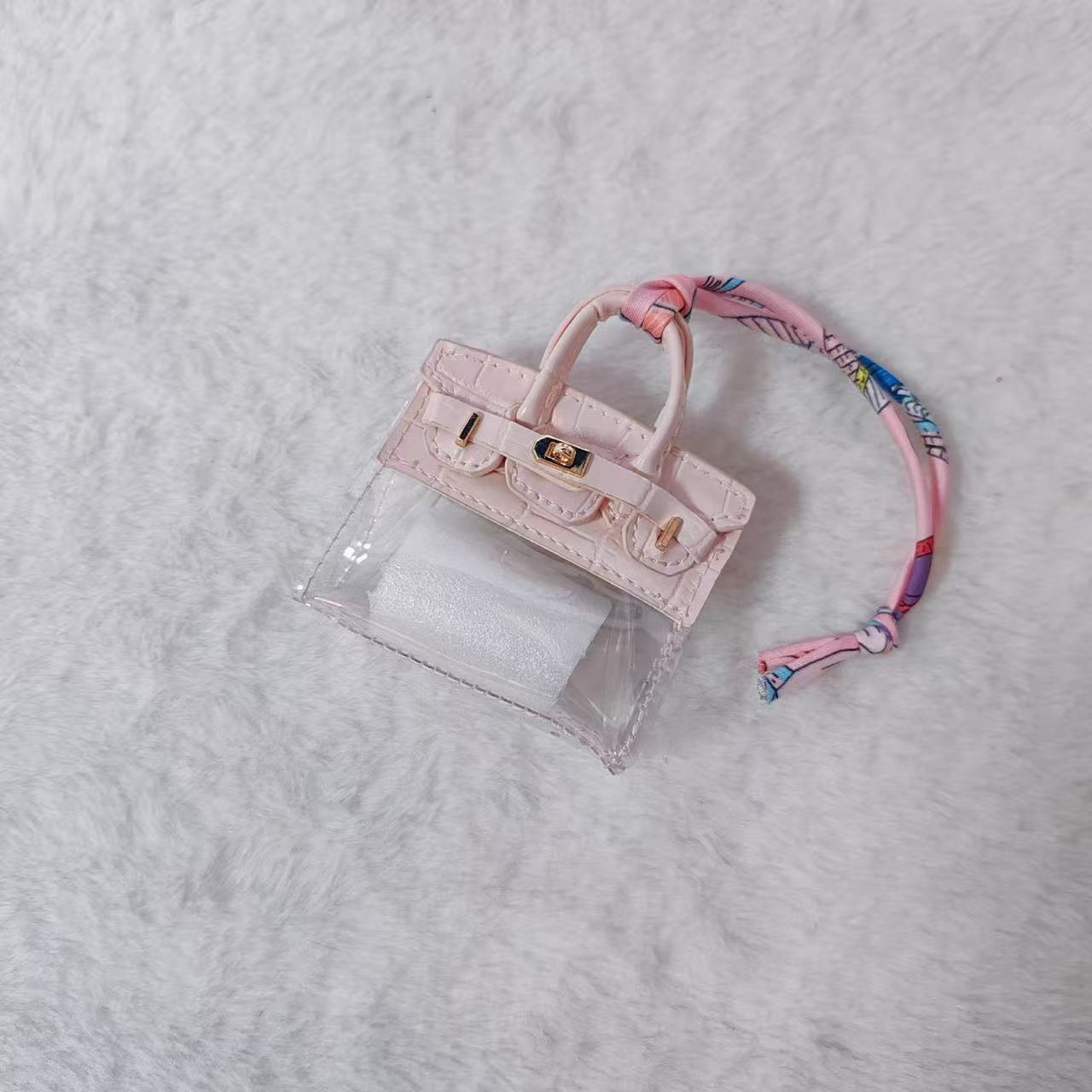 GA Mini Platinum Bag Charm. Transparent PVC Crocodile Pattern Luxury Keychain DIY Decoration.