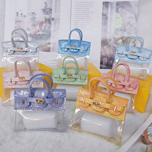 GA Mini Platinum Bag Charm. Transparent PVC Crocodile Pattern Luxury Keychain DIY Decoration.