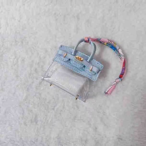 GA Mini Platinum Bag Charm. Transparent PVC Crocodile Pattern Luxury Keychain DIY Decoration.