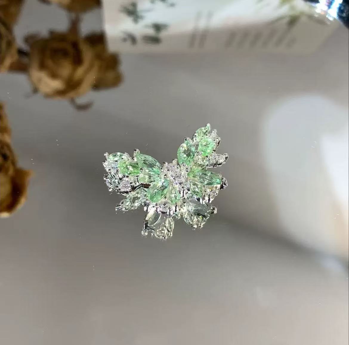 GA 14K gold-plated, micro-pave zirconia, butterfly-shaped back-hole spacer beads for DIY jewelry making.