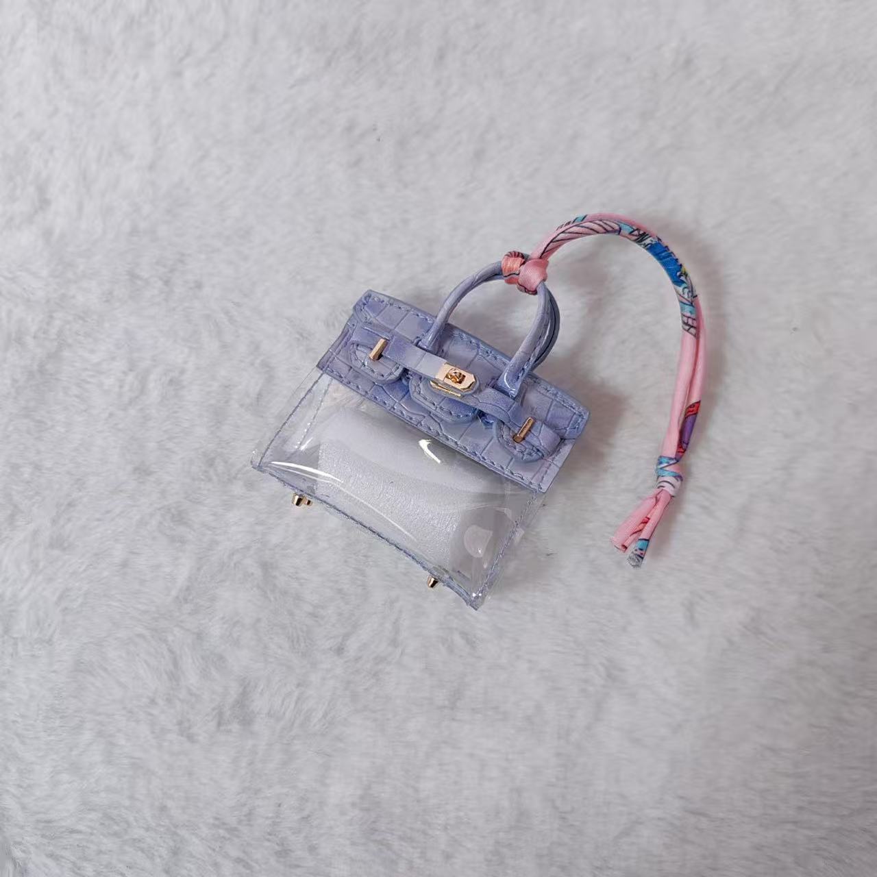 GA Mini Platinum Bag Charm. Transparent PVC Crocodile Pattern Luxury Keychain DIY Decoration.