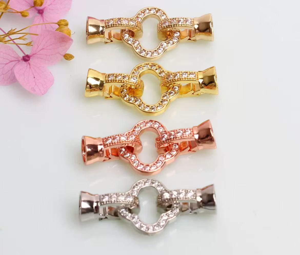 14K gold-plated zirconia butterfly-shaped pearl clasp DIY jewelry accessory.