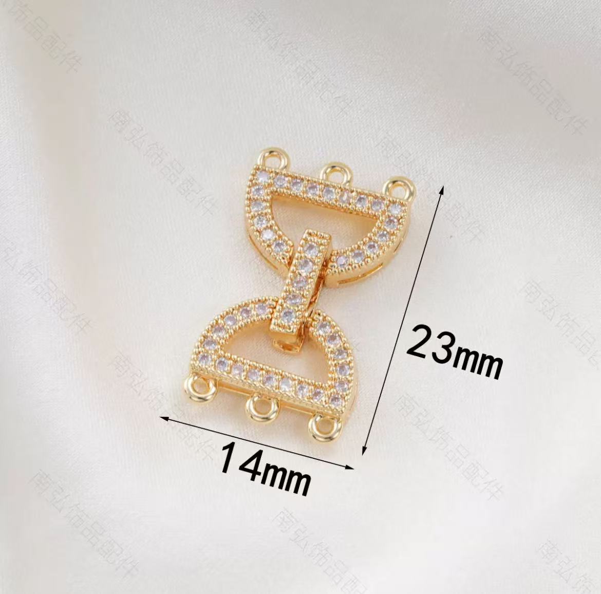 GA 18K gold-plated copper, full-cut zirconia, three-row connecting pearl necklace clasp, high-end DIY jewelry accessory.