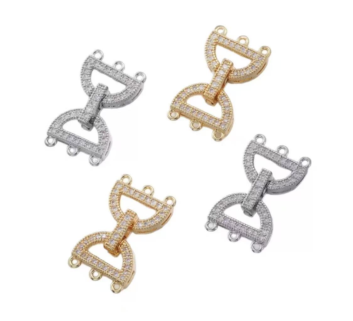 GA 18K gold-plated copper, full-cut zirconia, three-row connecting pearl necklace clasp, high-end DIY jewelry accessory.