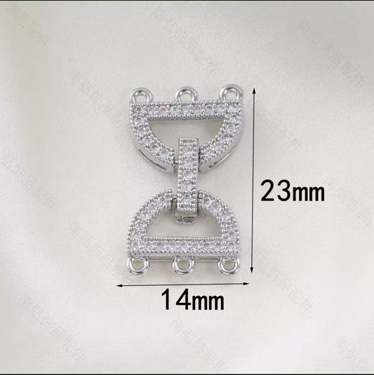 GA 18K gold-plated copper, full-cut zirconia, three-row connecting pearl necklace clasp, high-end DIY jewelry accessory.