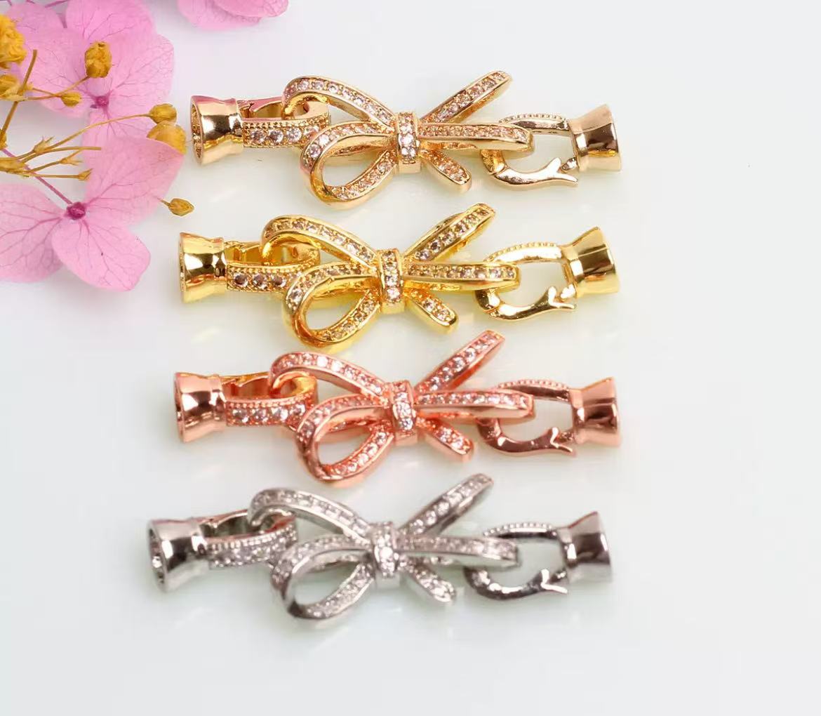 14K gold-plated zirconia butterfly-shaped pearl clasp DIY jewelry accessory.