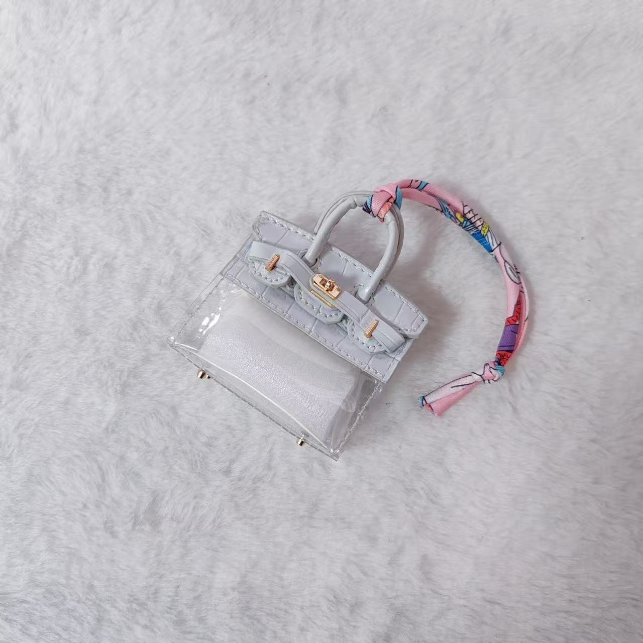 GA Mini Platinum Bag Charm. Transparent PVC Crocodile Pattern Luxury Keychain DIY Decoration.