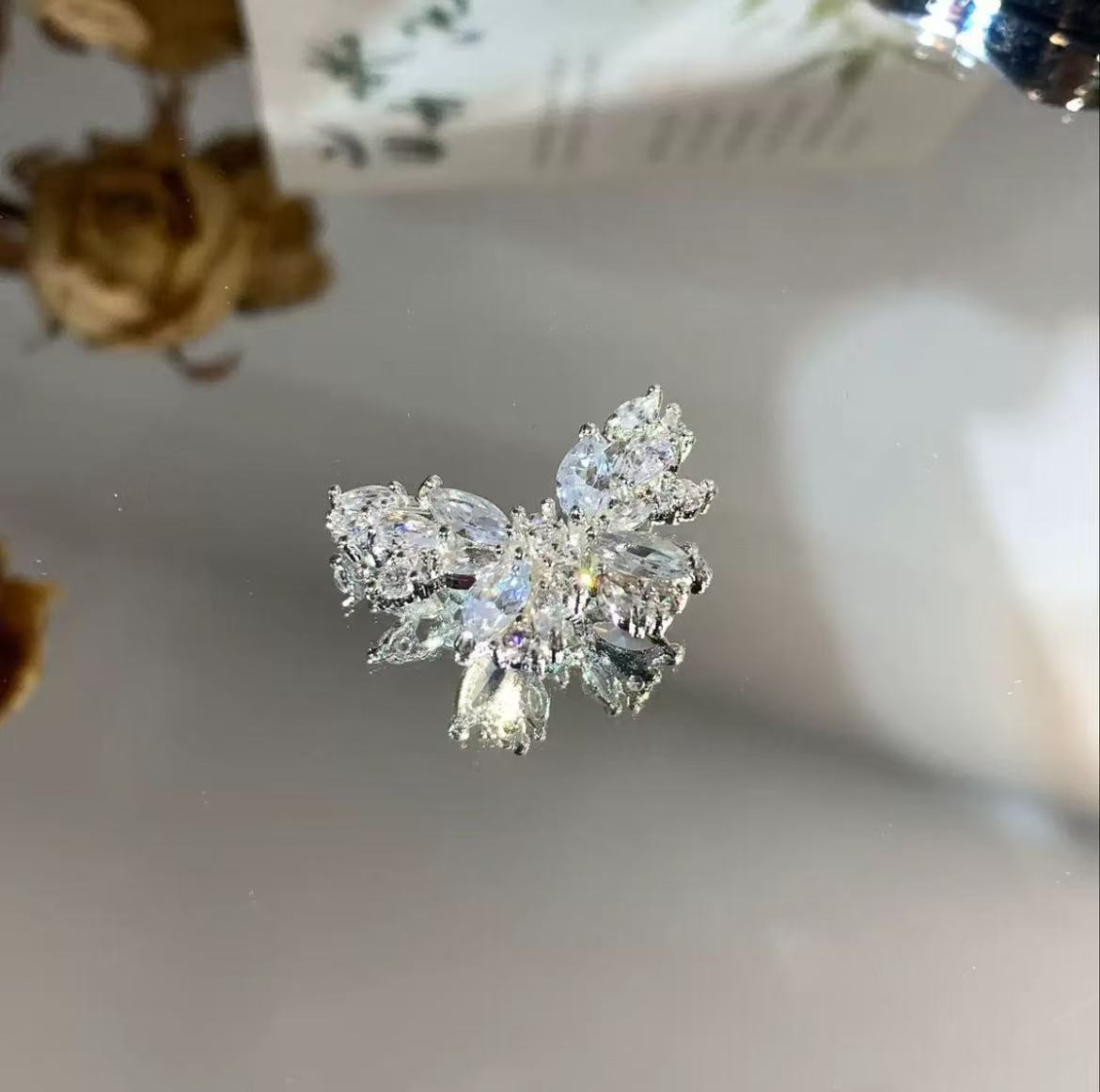 GA 14K gold-plated, micro-pave zirconia, butterfly-shaped back-hole spacer beads for DIY jewelry making.