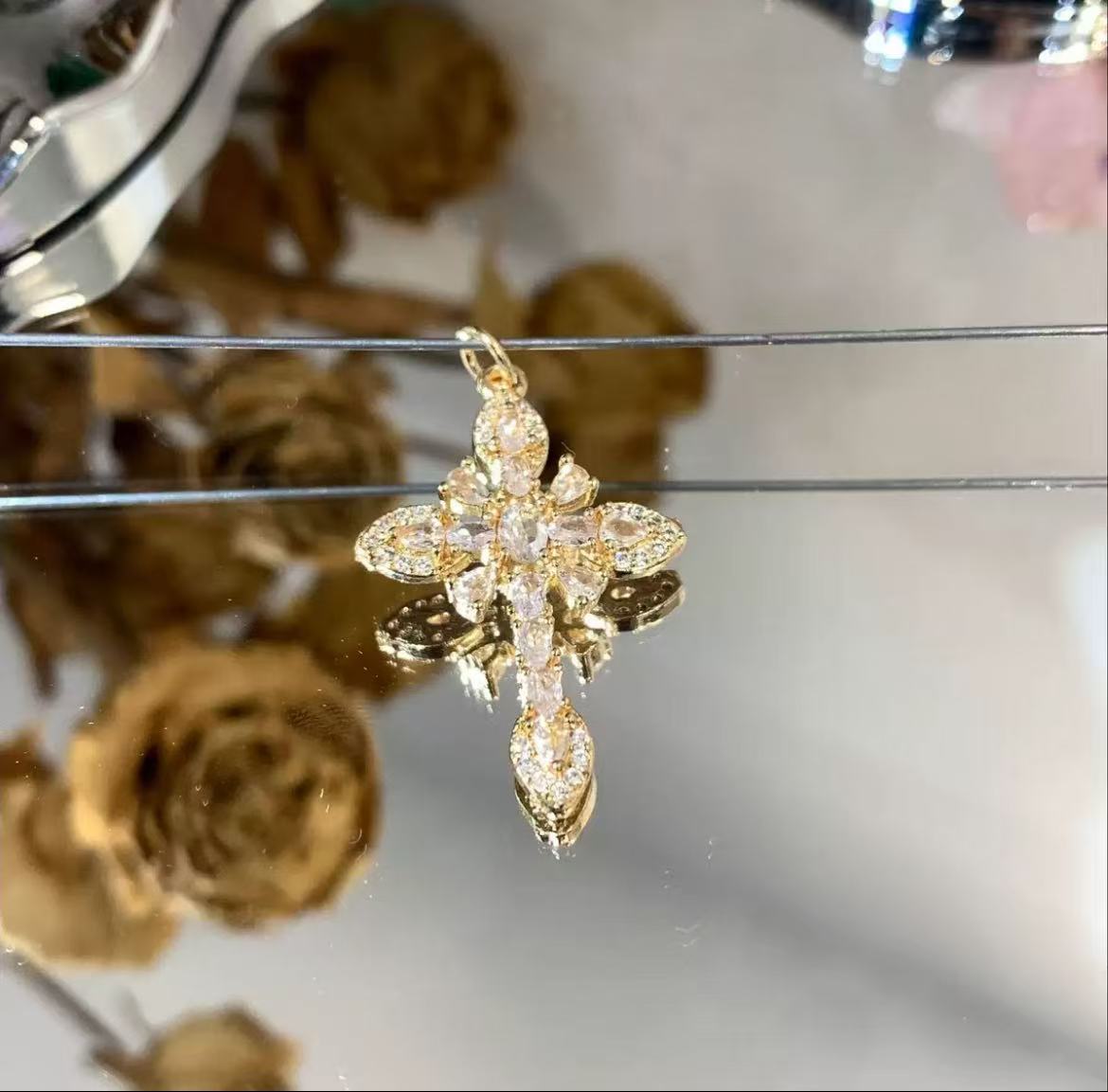 GA Color-Preserving 14K Full Zircon Cross Pendant DIY Jewelry