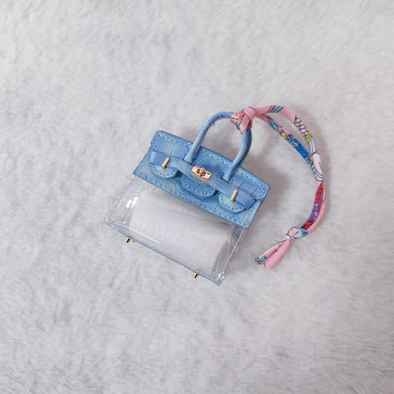 GA Mini Platinum Bag Charm. Transparent PVC Crocodile Pattern Luxury Keychain DIY Decoration.