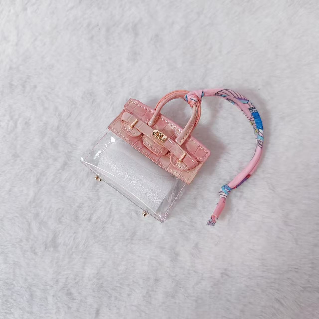 GA Mini Platinum Bag Charm. Transparent PVC Crocodile Pattern Luxury Keychain DIY Decoration.