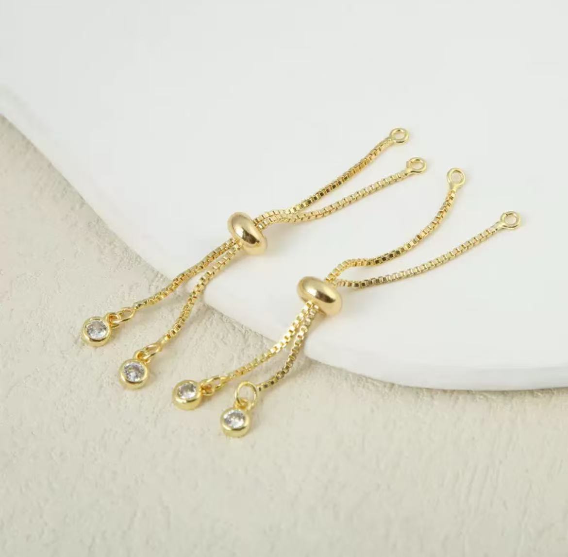GA 18K gold, color-preserving, micro-pave zirconia double-circle push-pull bracelet - Pull-chain DIY bracelet
