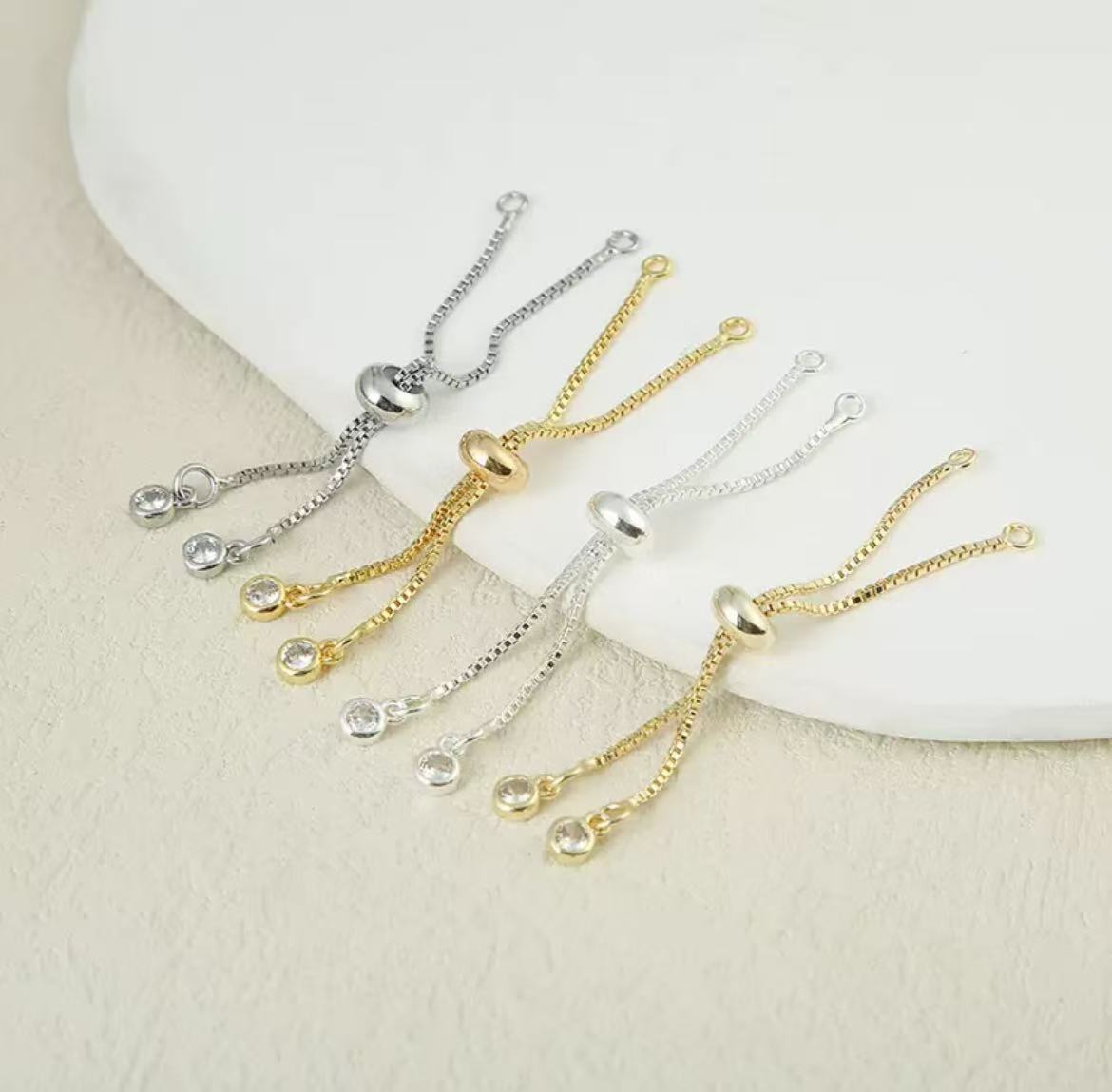 GA 18K gold, color-preserving, micro-pave zirconia double-circle push-pull bracelet - Pull-chain DIY bracelet