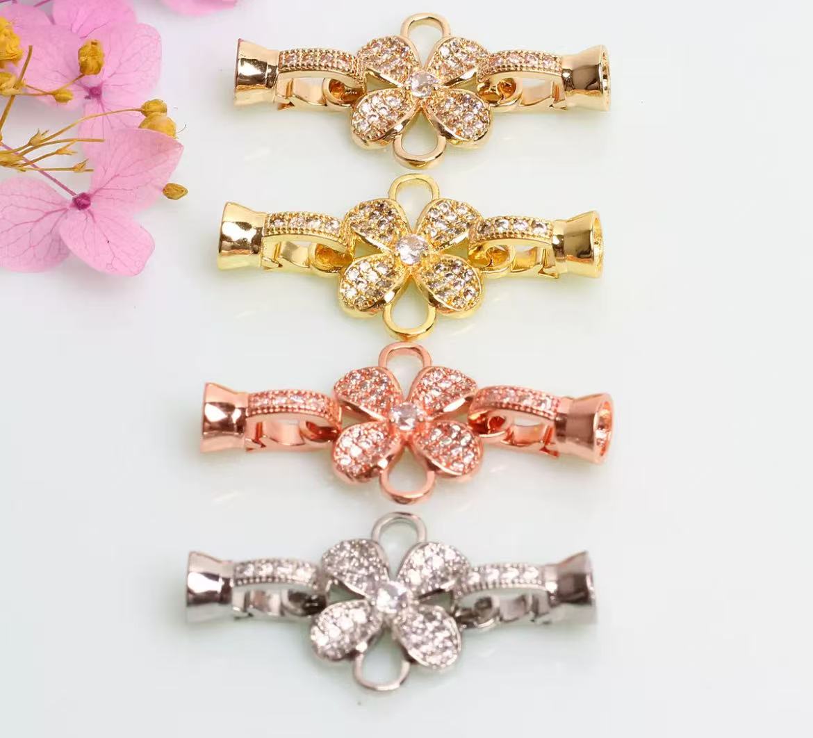 14K gold-plated zirconia butterfly-shaped pearl clasp DIY jewelry accessory.