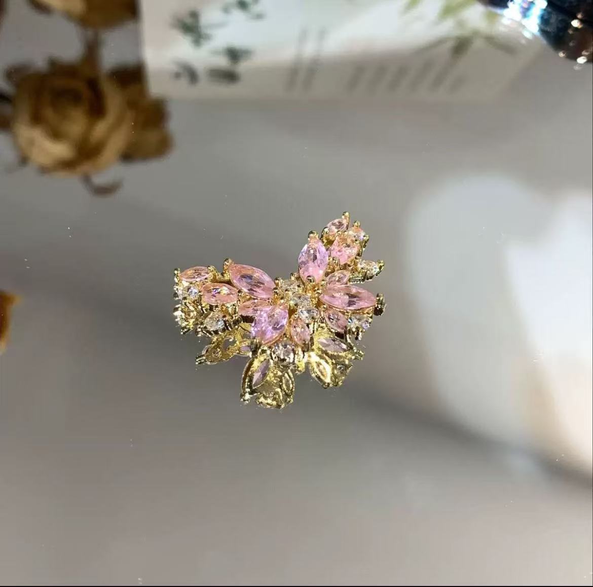 GA 14K gold-plated, micro-pave zirconia, butterfly-shaped back-hole spacer beads for DIY jewelry making.