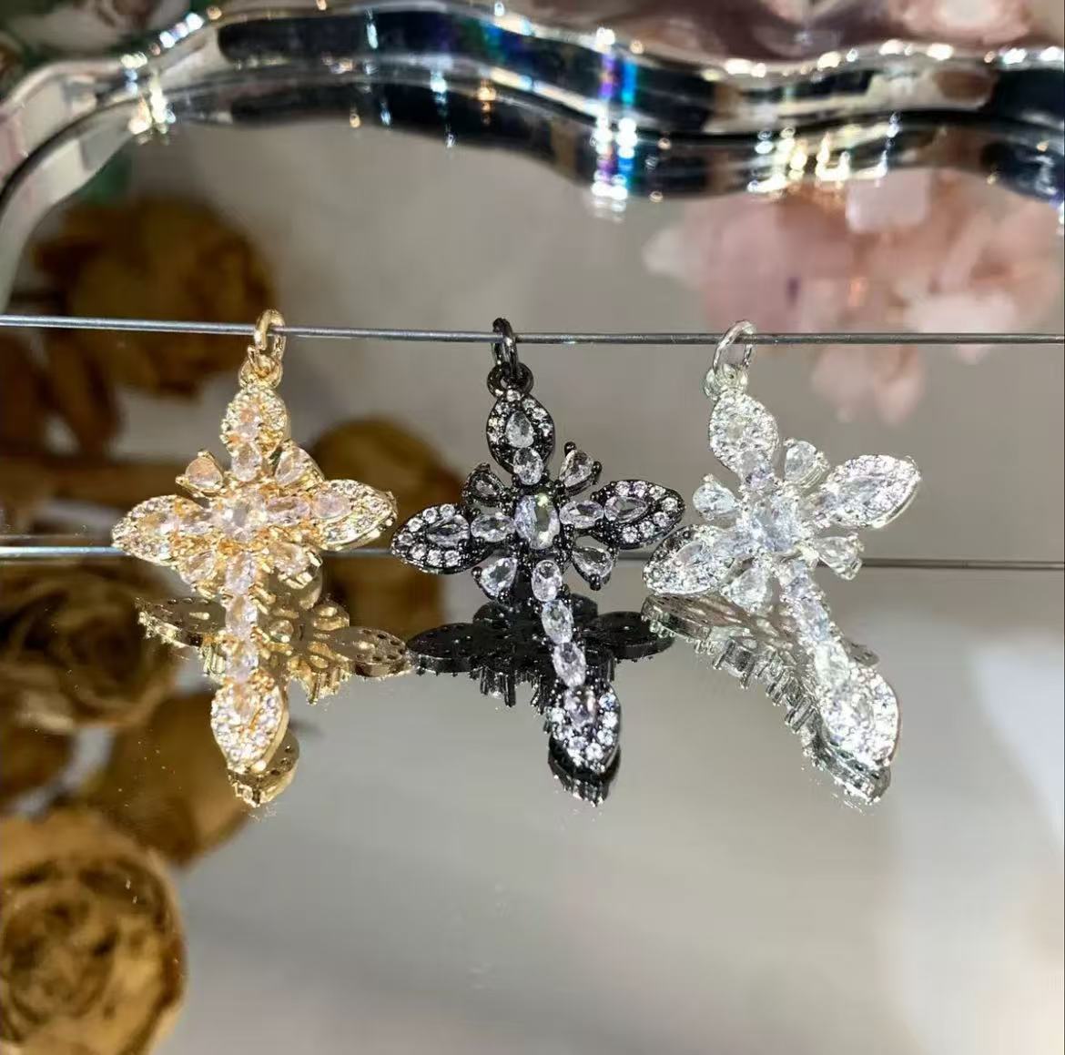 GA Color-Preserving 14K Full Zircon Cross Pendant DIY Jewelry