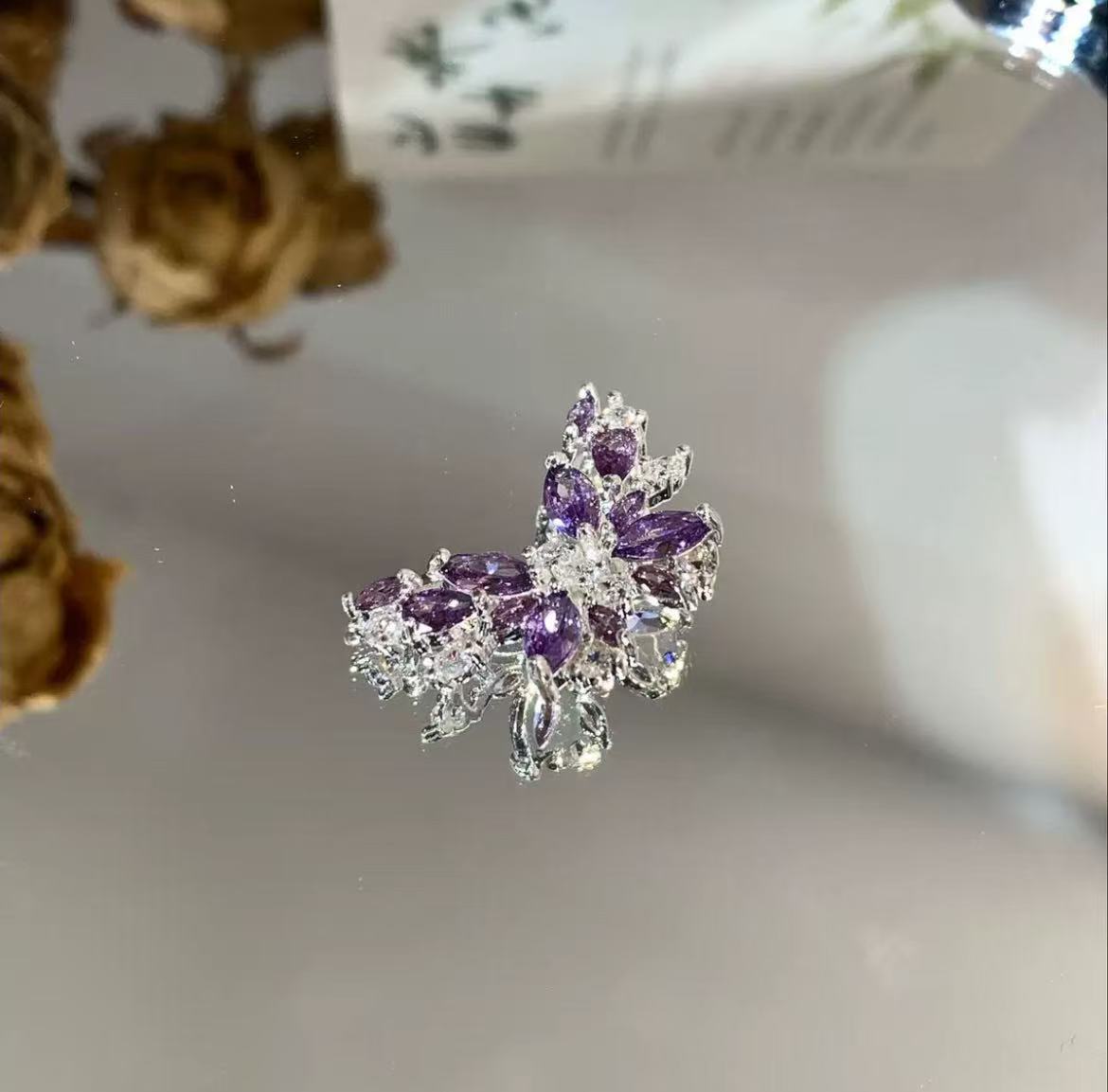 GA 14K gold-plated, micro-pave zirconia, butterfly-shaped back-hole spacer beads for DIY jewelry making.