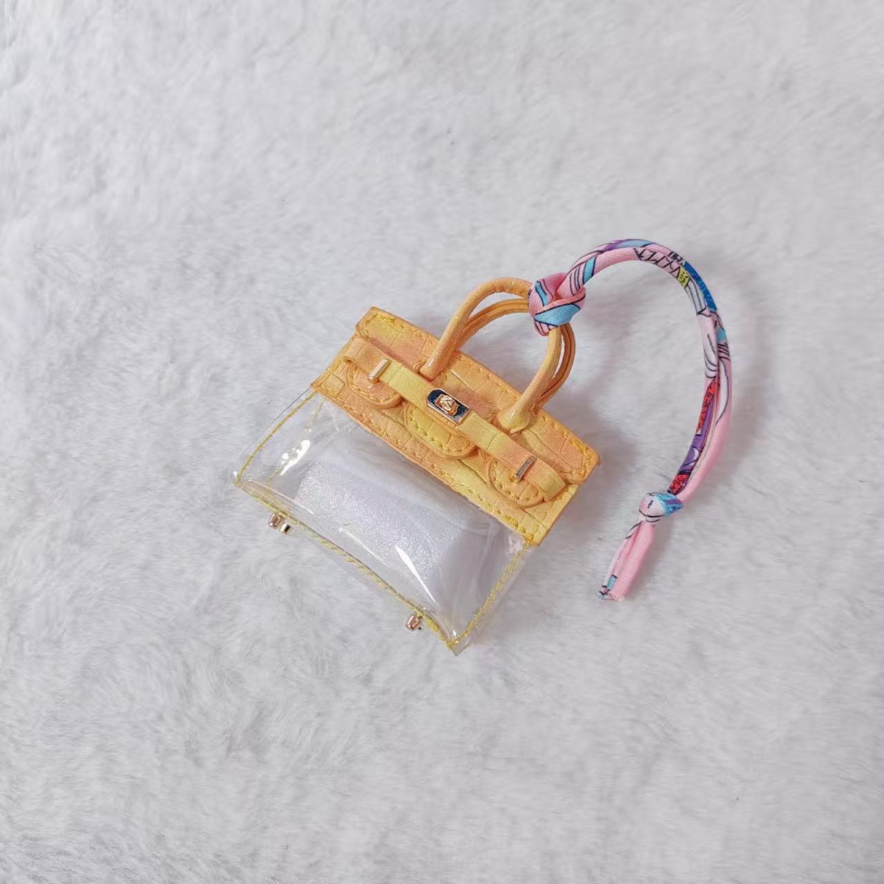 GA Mini Platinum Bag Charm. Transparent PVC Crocodile Pattern Luxury Keychain DIY Decoration.