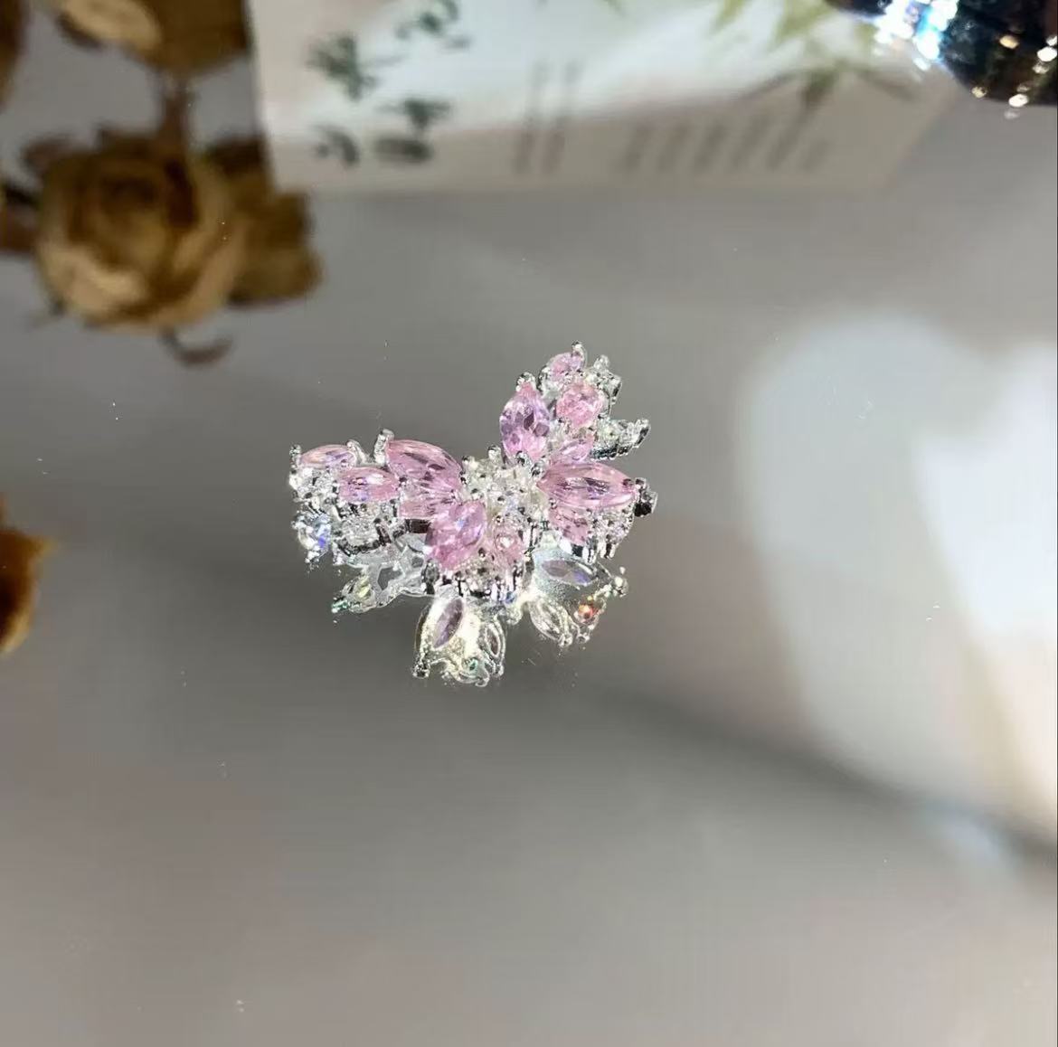 GA 14K gold-plated, micro-pave zirconia, butterfly-shaped back-hole spacer beads for DIY jewelry making.